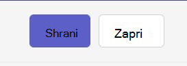 Posnetek zaslona možnosti zapiranja/shranjevanja v podrobnostih srečanja v spletni različici aplikacije Teams.