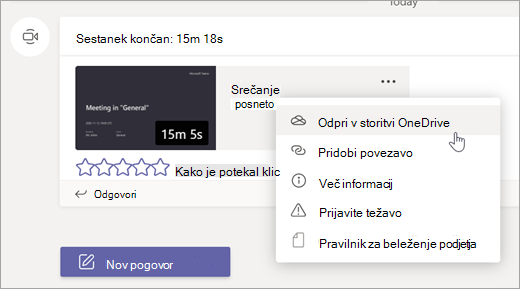 Možnosti snemanja srečanja v aplikaciji Teams