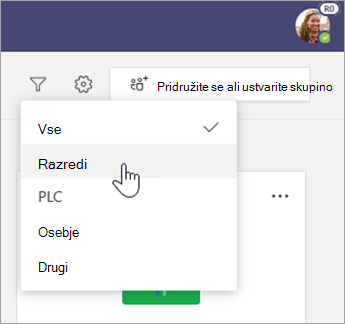 Filtrirajte vrste ekip.