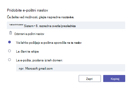 Pridobi e-poštni naslov