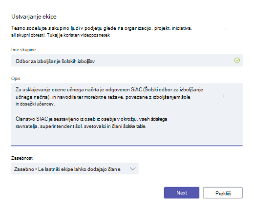 Ustvarjanje ekipe
