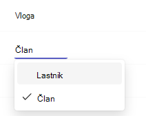 Posnetek zaslona, ki prikazuje lastnika.