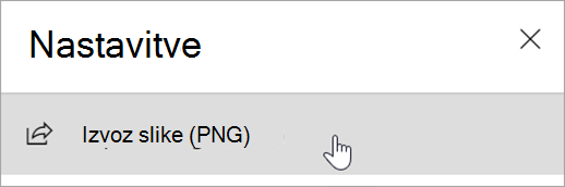Posnetek zaslona, na katerem je prikazano podokno z nastavitvami z možnostjo Izvozi sliko (PNG).