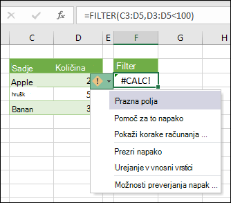 #CALC! napaka - Prazno polje