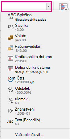 Number formats box