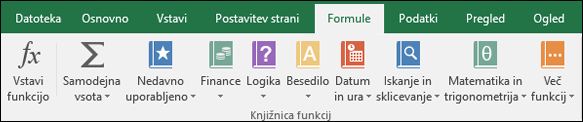 Zavihek »Excelove formule« na traku