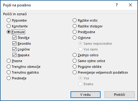 Pojdi na pogovorno okno »Posebno«