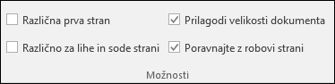 Možnosti glave in noge na zavihku »Načrt« na traku