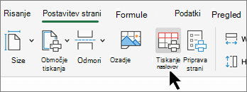 Posnetek zaslona gumba za tiskanje naslovov