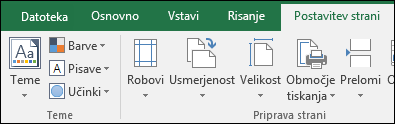 Zavihek »Postavitev strani« na traku