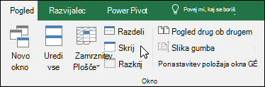 Skrivanje ali prikazovanje delovnega zvezka v razdelku Ogled > okna > Skrij/razkrij.