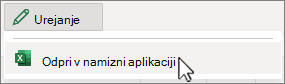 Posnetek zaslona »Odpri namizno različico Excela«