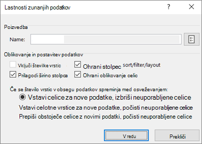 Primer pogovornega okna »Lastnosti zunanjega obsega«