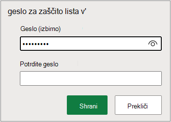 Nastavitev gesla za list