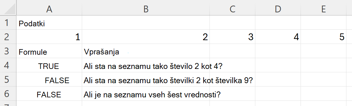 Uporaba funkcije HASALL za preverjanje, ali obseg vsebuje vse vrednosti v naboru