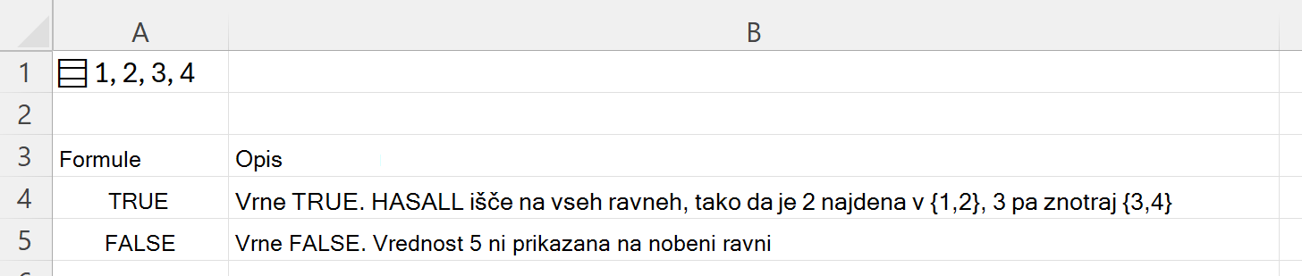 Uporaba funkcije HASALL za iskanje v ugnezdenem polju, shranjenem v eni celici