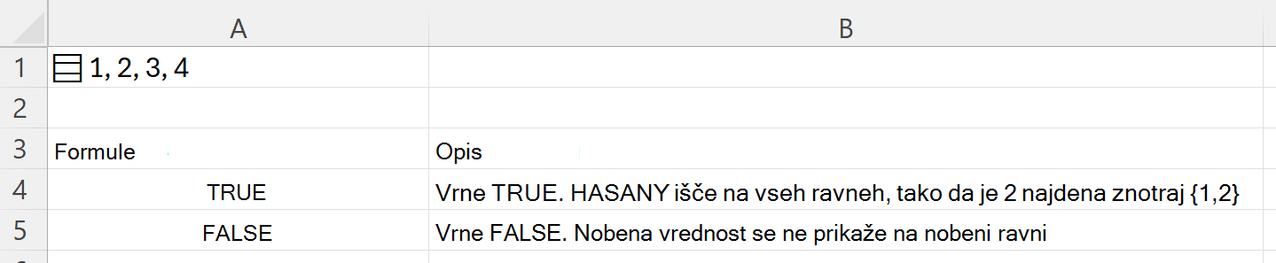 Uporaba funkcije HASANY za iskanje v ugnezdenem polju, shranjenem v eni celici