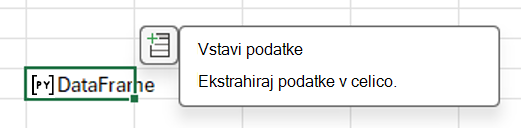 Izberite ikono Vstavi podatke, da ekstrahirate podatke podatkovnega okvirja.
