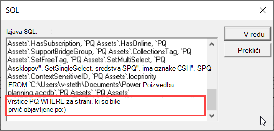 Stavek SQL WHERE z opisnim pozivom za parameter