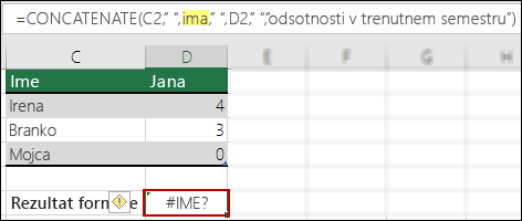 #NAME? napaka zaradi manjkajočih dvojnih narekovajev v besedilnih vrednostih
