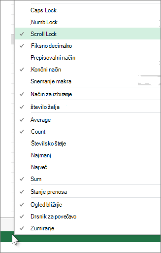 Z desno tipko miške kliknite vrstico stanja, da jo prilagodite.