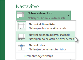V razdelku »Nastavitve« kliknite »Natisni celoten delovni list«