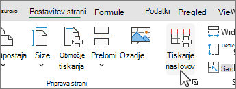 Na zavihku »Postavitev strani« kliknite »Natisni naslove«