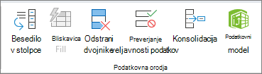 Skupina »Podatkovna orodja« na zavihku »Podatki«