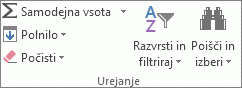 Skupina »Urejanje« na zavihku »Osnovno«