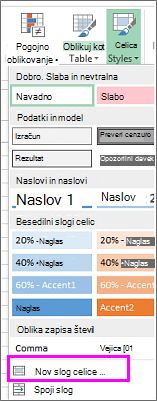 Nova možnost sloga celic