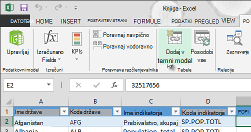Dodajanje novih podatkov v podatkovni model