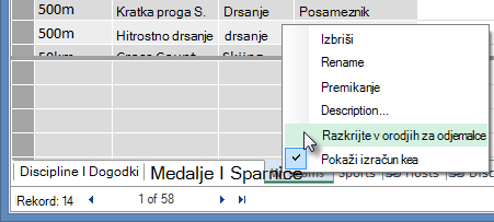 onemogočanje prikaza tabel v orodjih za odjemalce