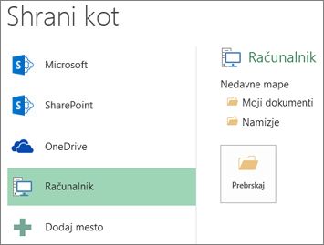 Možnost »Izberi mesto«
