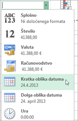 Ukaz »Kratka oblika datuma« v galeriji »Oblika zapisa števil«