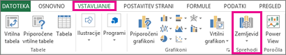 Gumb »Preslikaj« na zavihku »Vstavljanje«
