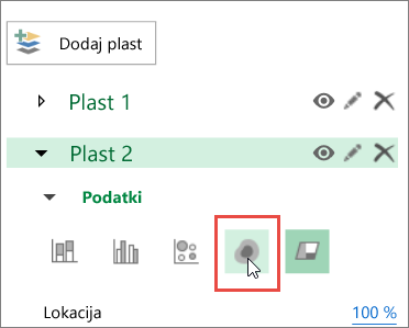 Ikona toplotnega zemljevida v podoknu s plastmi