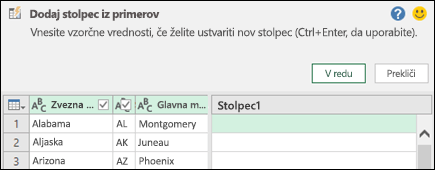 Posnetek zaslona, ki prikazuje stolpec združevanja Power Query iz podokna s primeri.
