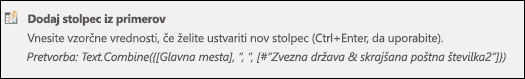 Posnetek zaslona, ki prikazuje združevanje stolpca Power Query iz primera formule stolpca po meri.