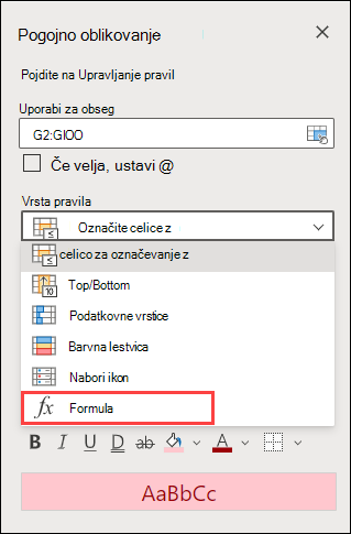 Select Formula Rule