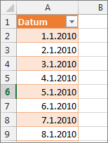 Datumski stolpec v dodatku Power Pivot