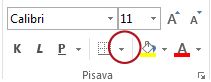 Gumb »Obrobe« v skupini »Pisava«