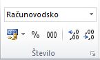 Skupina »Števila« na zavihku »Osnovno«