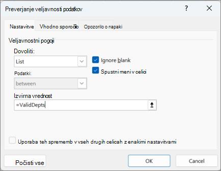 Kliknite »Počisti vse«, če želite odstraniti spustni seznam