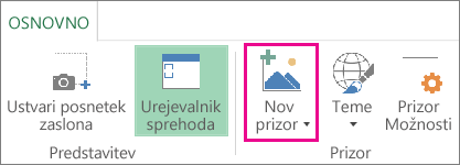 Gumb »Novo prizorišče« na zavihku »Osnovno«
