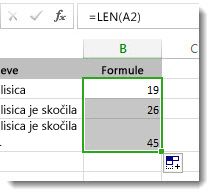 Vnos več funkcij »LEN« v delovni list