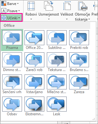 Učinki teme na zavihku »Postavitev strani«