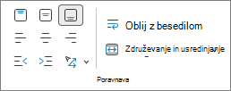 Posnetek zaslona, ki prikazuje poravnavo besedila.
