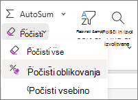 Posnetek zaslona »Počisti oblikovanje« v skupini »Urejanje«.