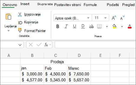 Posnetek zaslona spustnjenega seznama »Izbira druge velikosti pisave«.