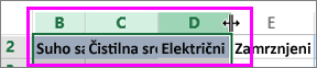 Spreminjanje širine več stolpcev